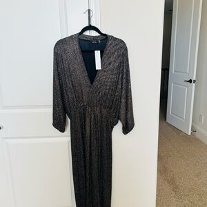 VICI Metallic Black Gold V-Neck Maxi Dress